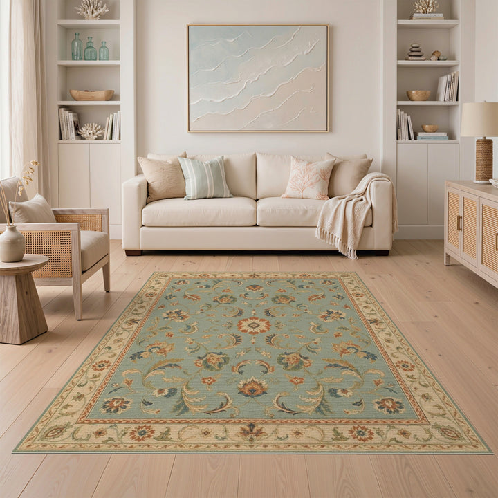 Teal Floral Vintage Area Rug