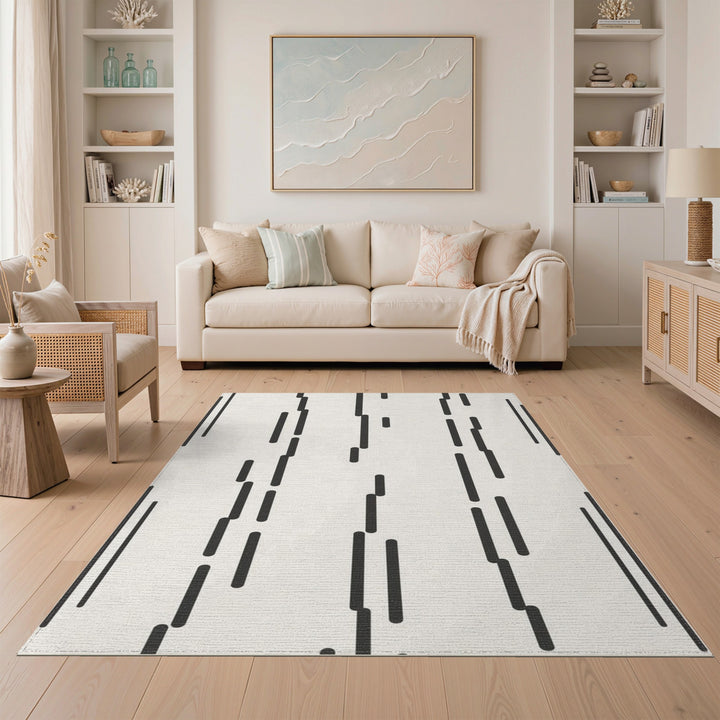 Black Vertical Line Geometric Area Rug