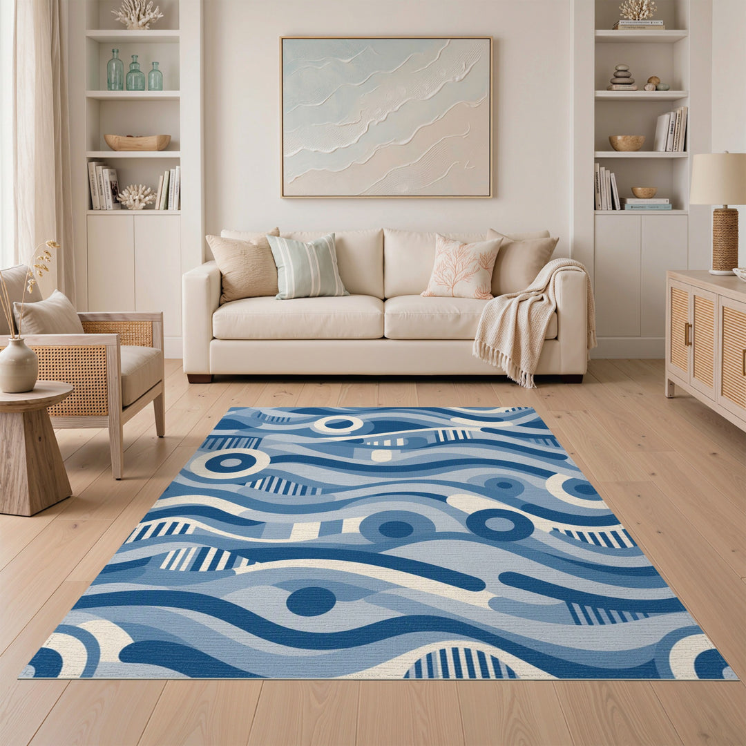 Blue and Teal Wave Blue Abstract Wave Area Rug
