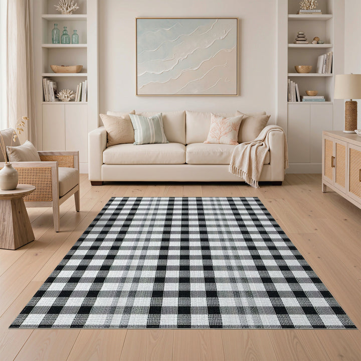 Black and White Checkered Washable Area Rug