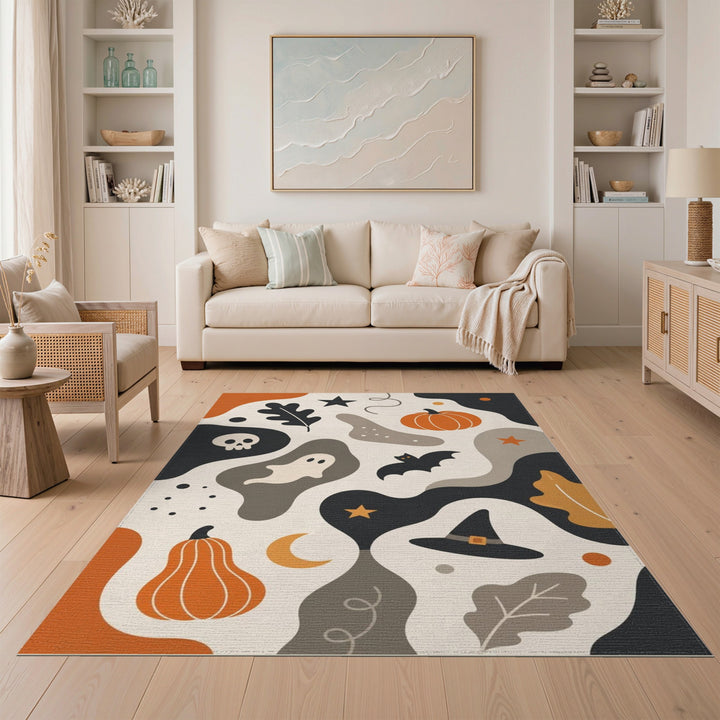 Halloween Abstract Area Rug with Pumpkins