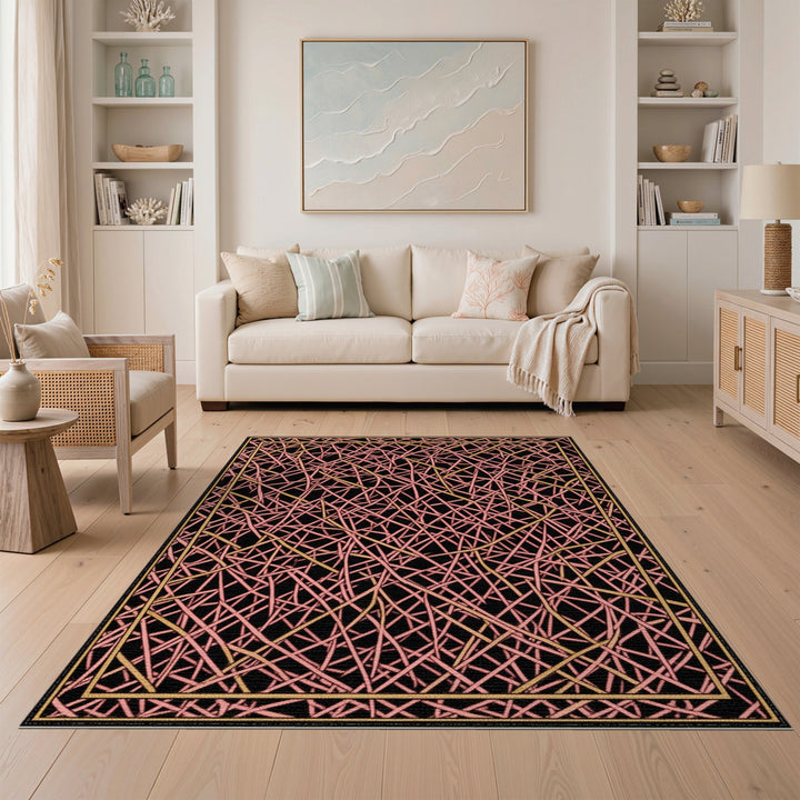 Pink Abstract Scribble Area Rug