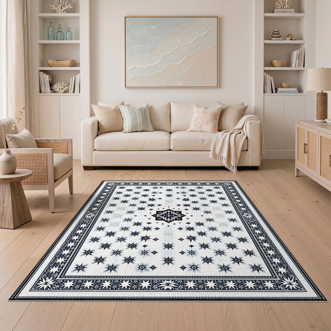 Black White Star Geometric Area Rug