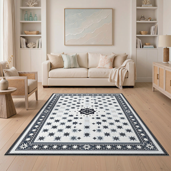 Black White Star Geometric Area Rug