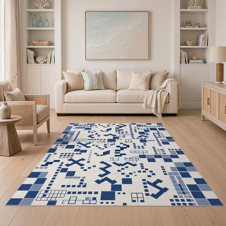 Blue Geometric Pixel Area Rug