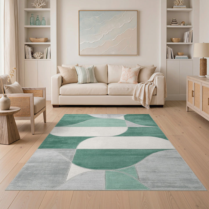 Green Geometric Abstract Area Rug