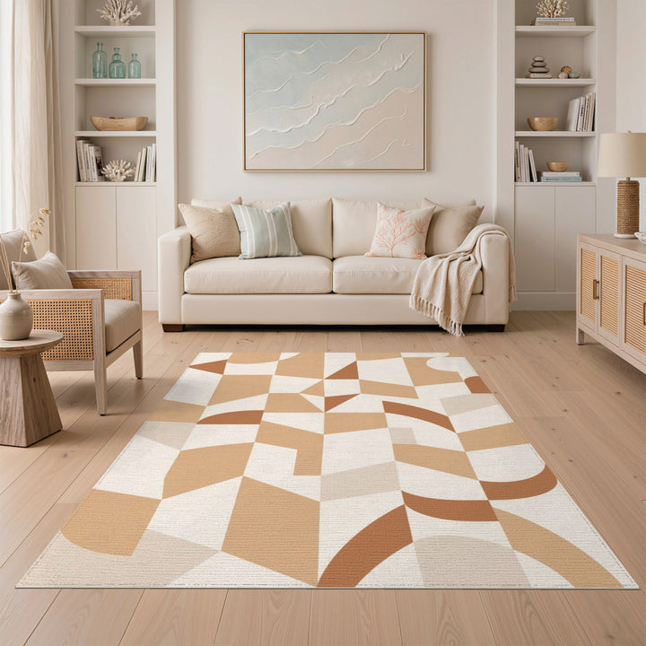 Geometric Brown Tan Area Rug