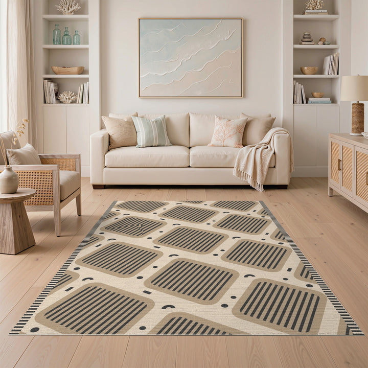 Brown Geometric Striped Area Rug
