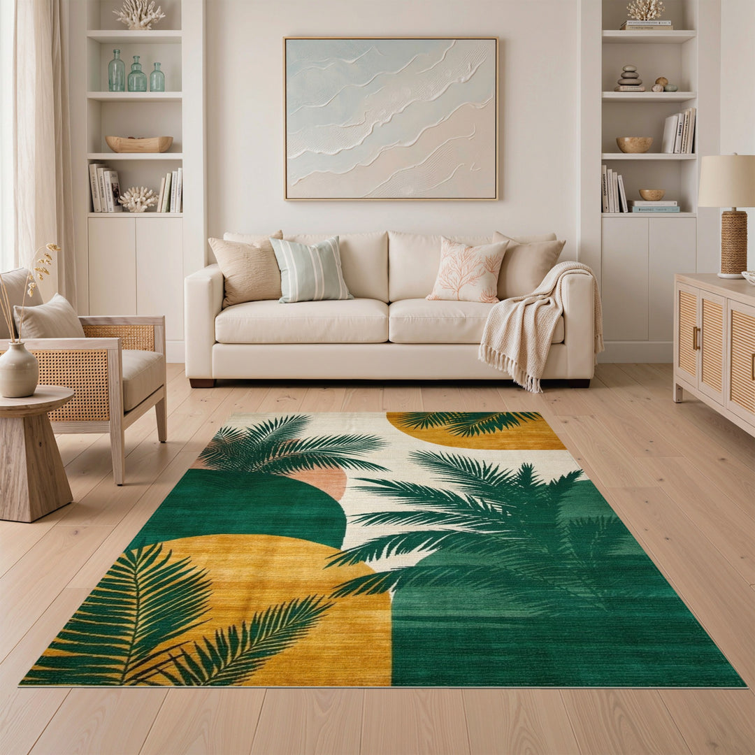 Abstract Area Green Palm Leaf Abstract Area Rug