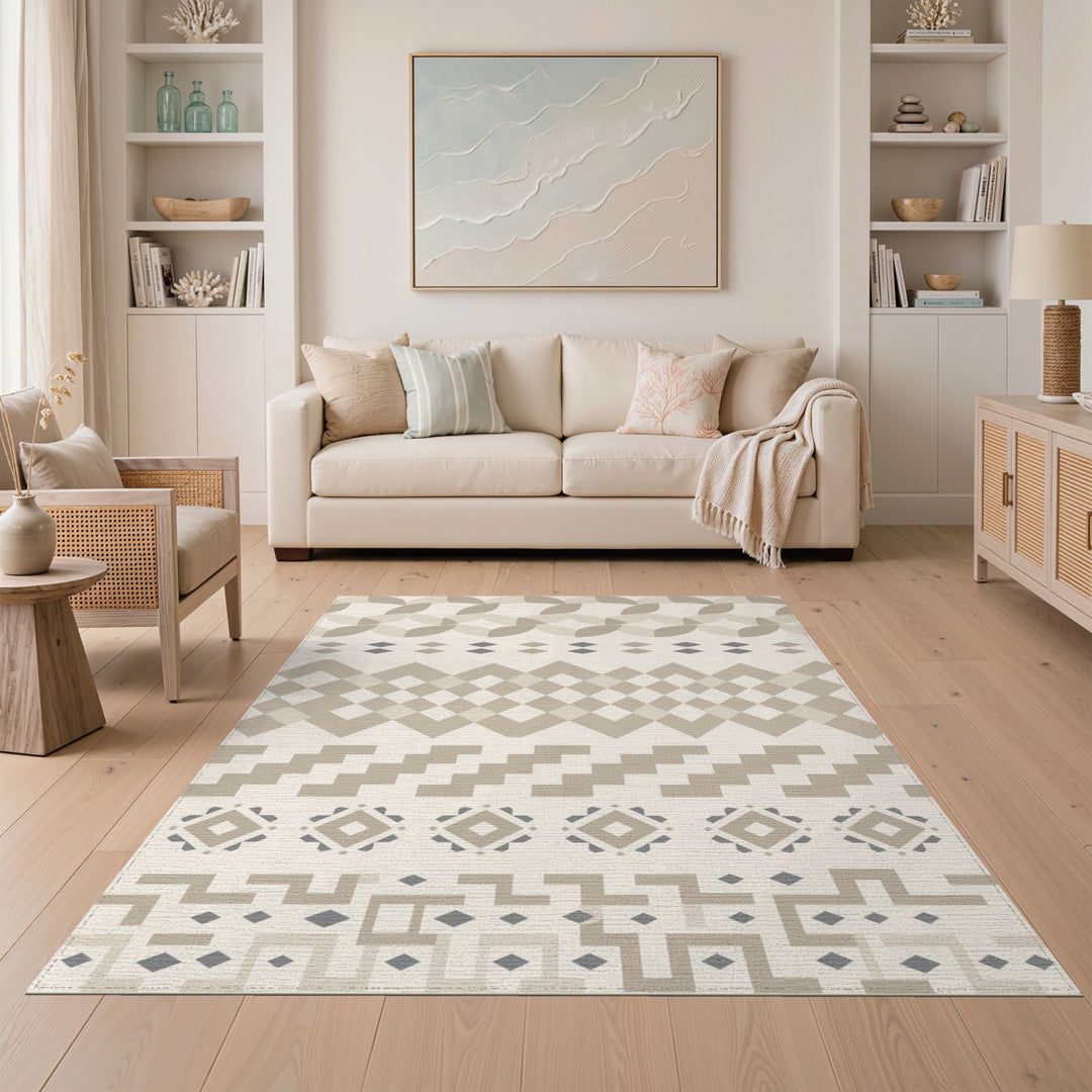 Beige Geometric Lattice Area Rug