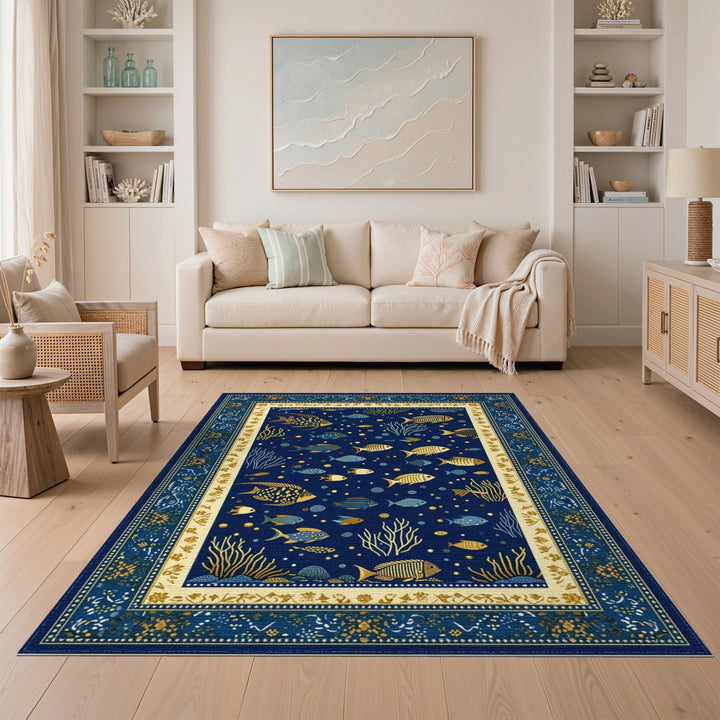 Blue Ocean Fish Coral Area Rug