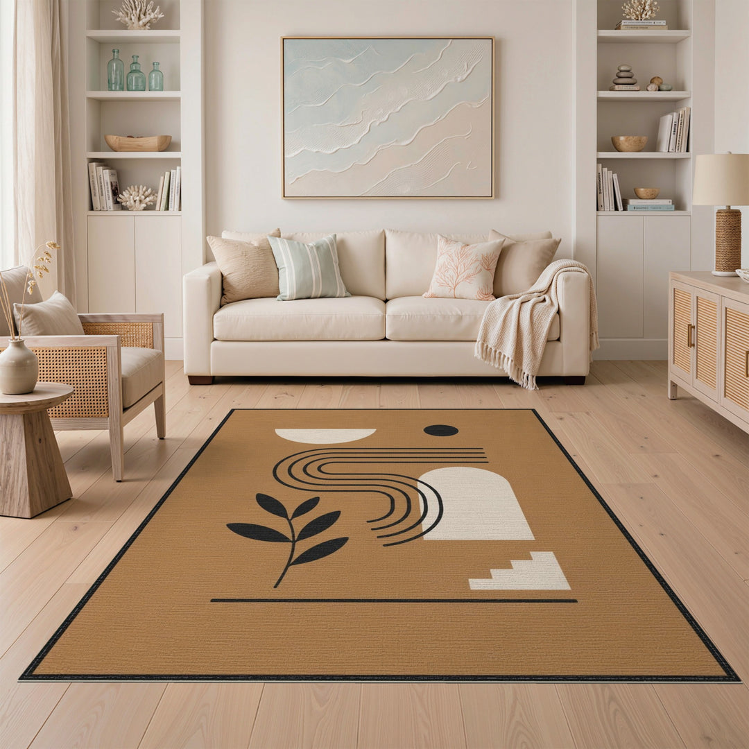 Brown Geometric Abstract Geometric Modern Area Rug