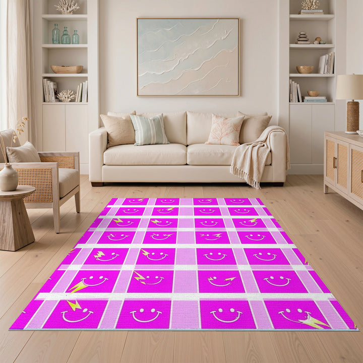 Pink Lightning Smiley Kids Cartoon Rug