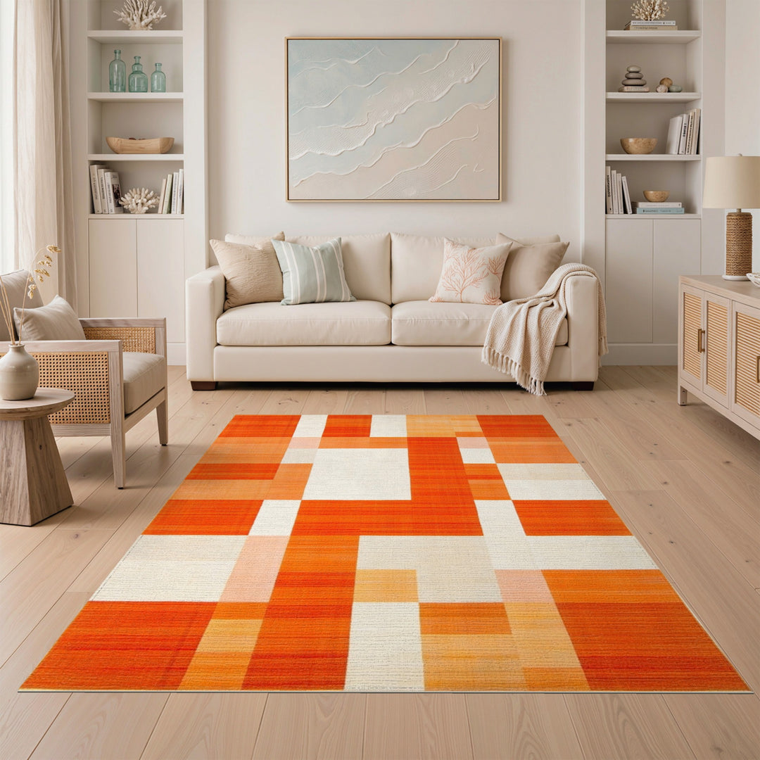 Vibrant Orange Vibrant Orange Geometric Area Rug
