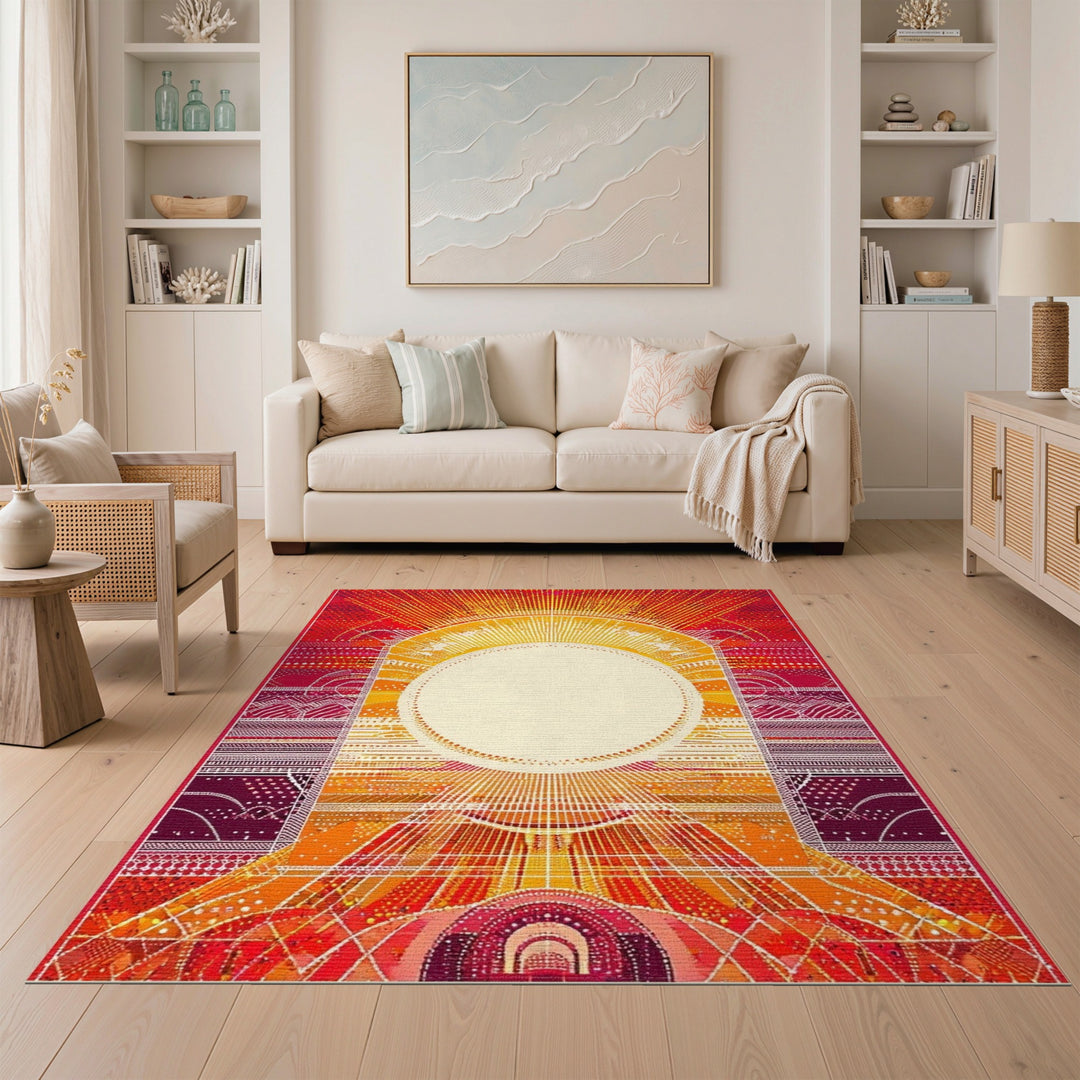 Radiant Sunburst Orange Geometric Rug