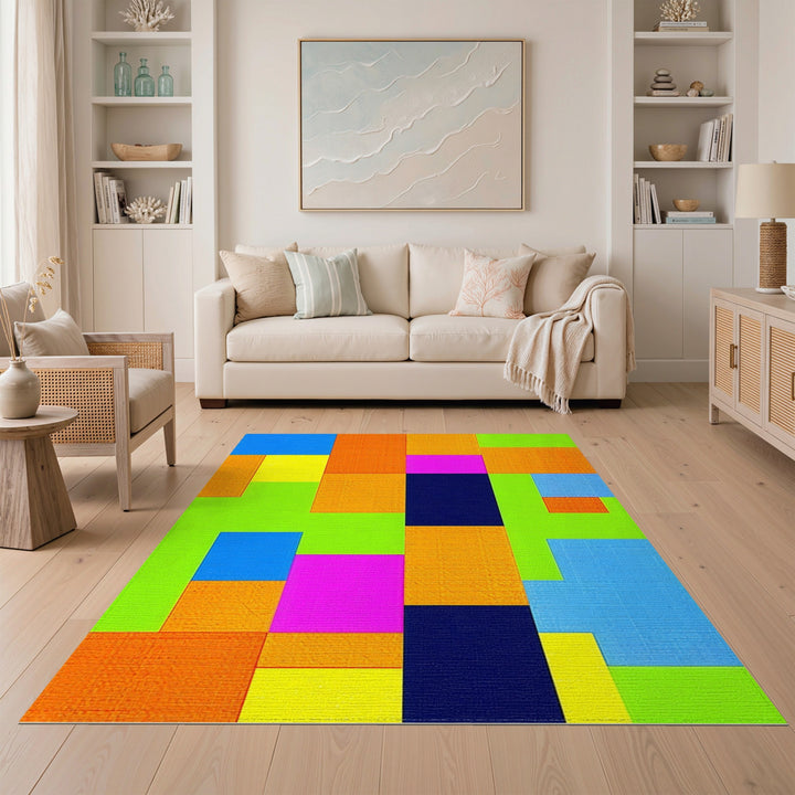 Vibrant Multi-color and Patterns Vibrant Geometric Color Block Area Rug