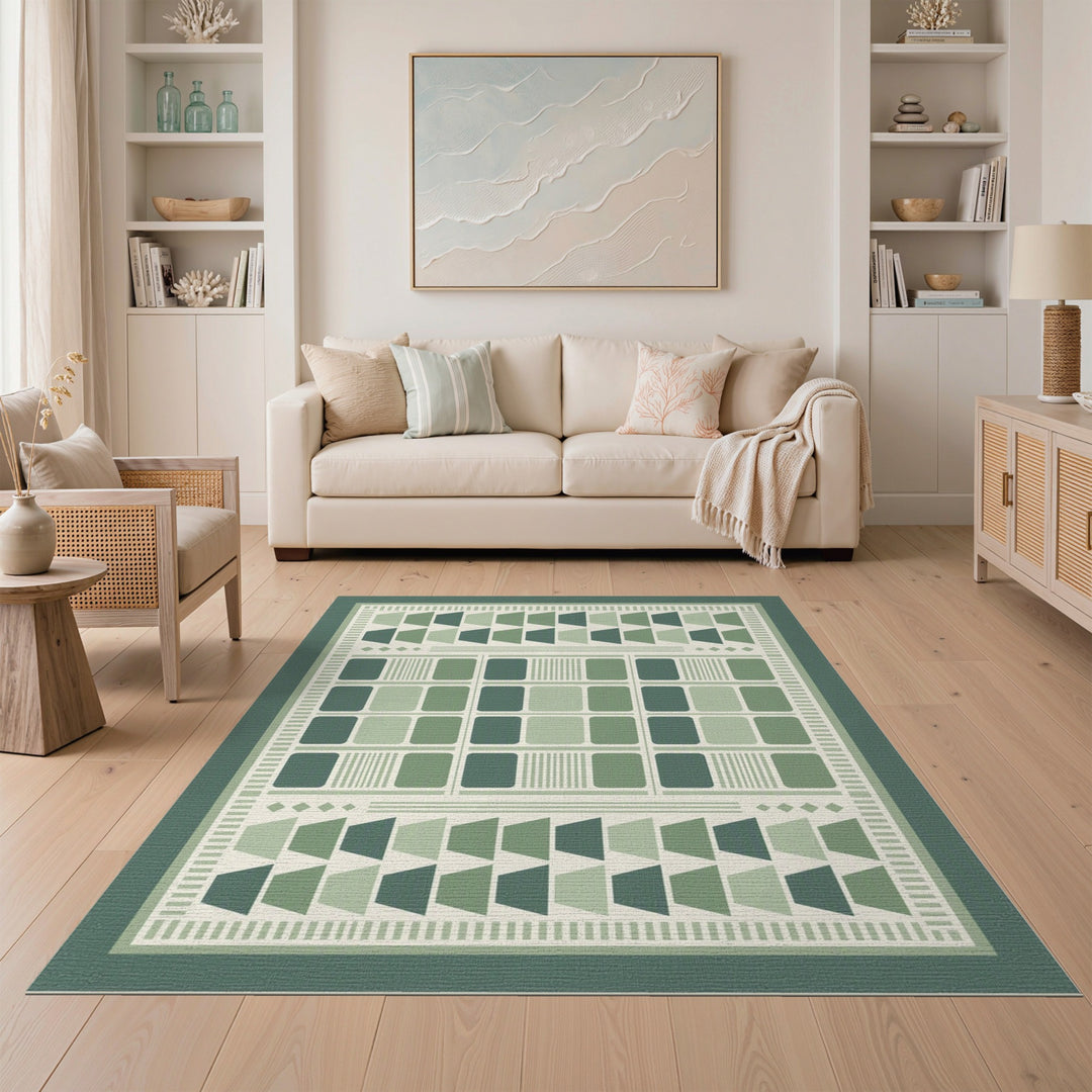 Green Geometric Modern Area Rug