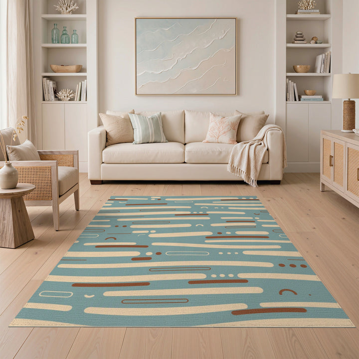 Teal Abstract Lines Area Rug