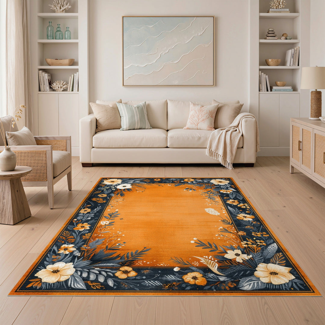 Orange Floral Vintage Area Rug