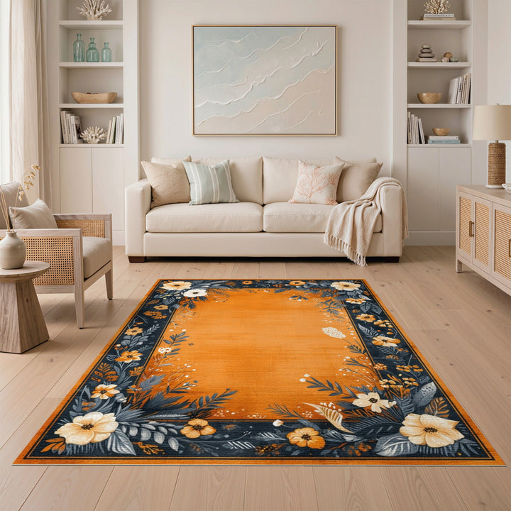 Orange Floral Vintage Area Rug