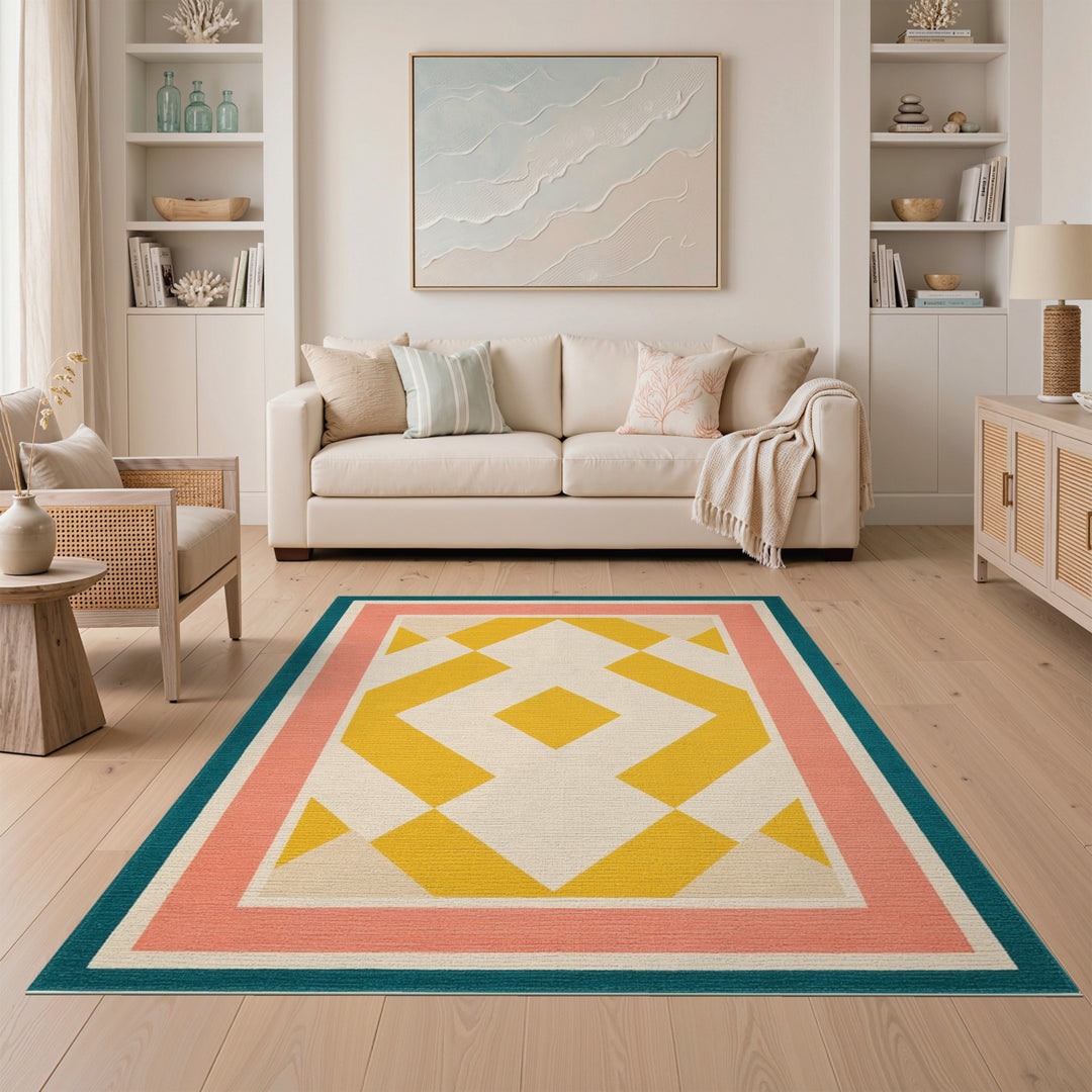 Bold Geometric Yellow Diamond Area Rug