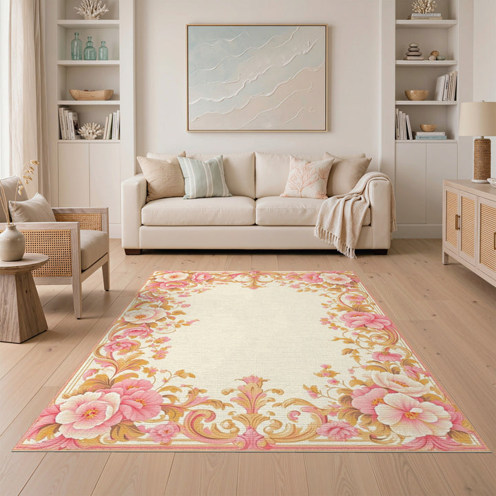 Pink Floral Vintage Area Rug
