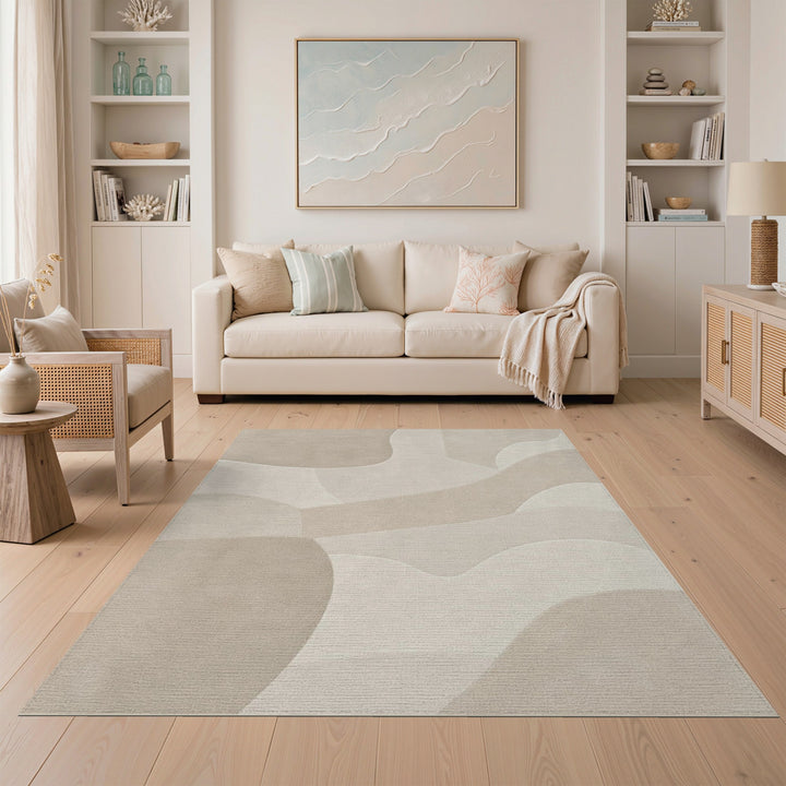 Abstract Area Wave Beige Neutral Abstract Wave Area Rug