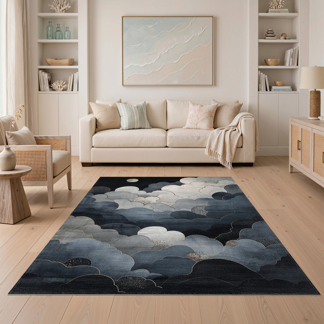 Moonlit Cloudscape Abstract Area Rug