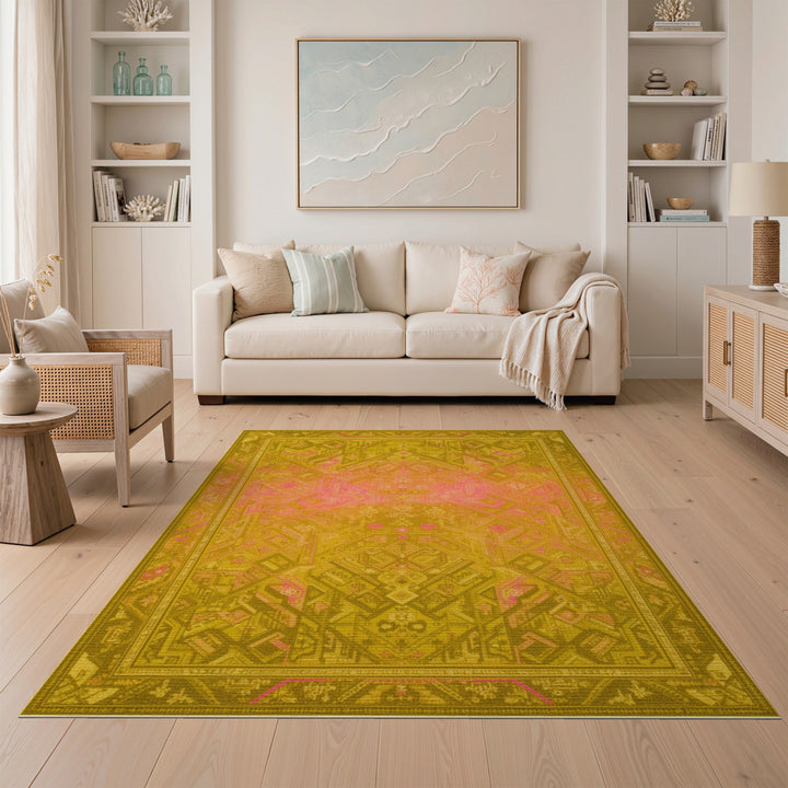 Yellow Geometric Tribal Area Rug