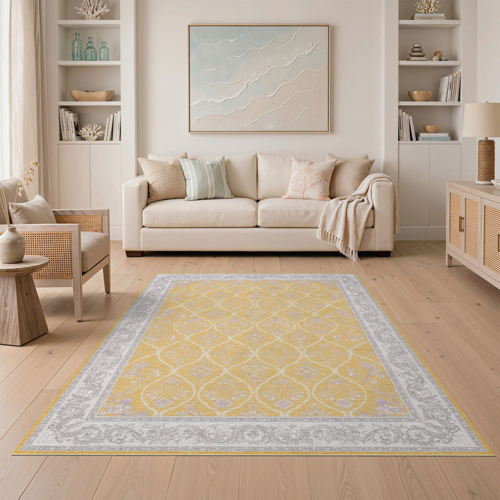 Yellow Floral Vintage Area Rug