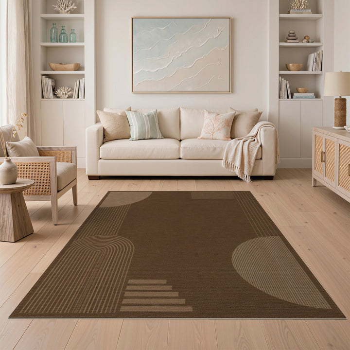 Brown and Tan Modern Brown Geometric Area Rug
