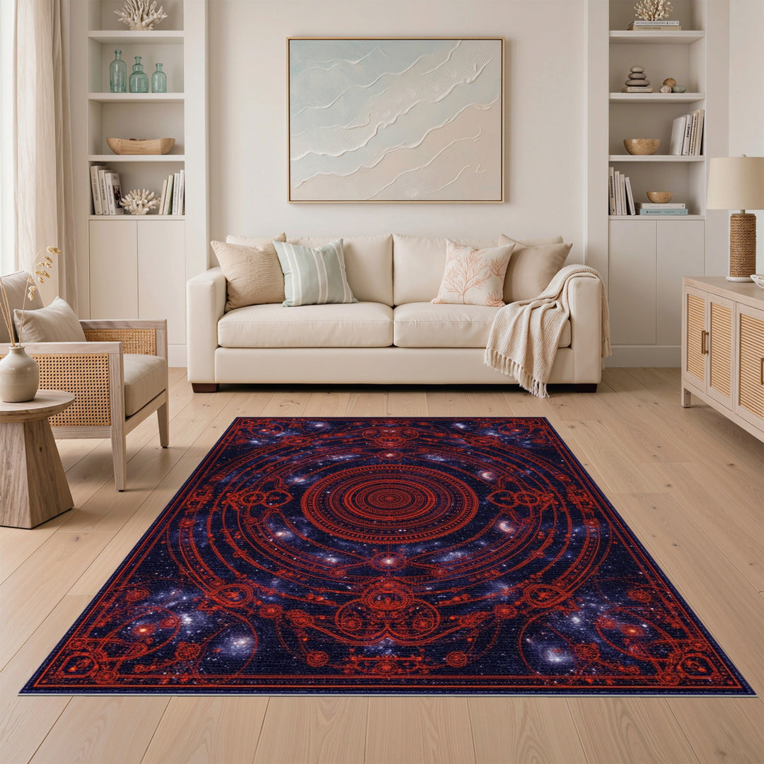 Red Celestial Mandala Area Rug
