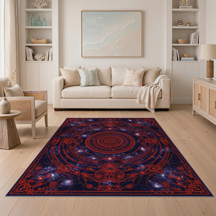 Red Celestial Mandala Area Rug