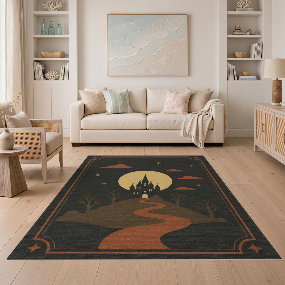 Moonlit Castle Silhouette Area Rug
