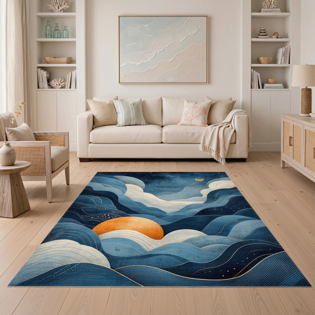 Celestial Blue Wave Area Rug