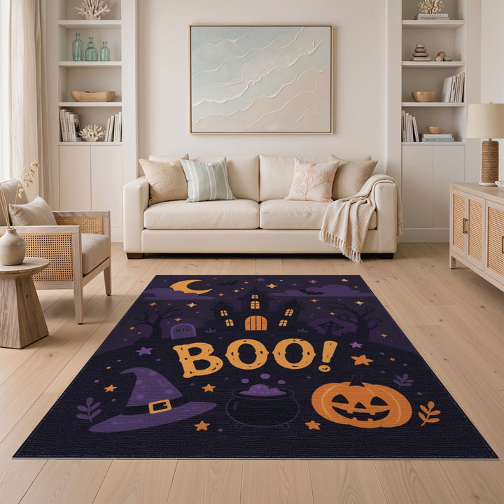 Boo Halloween Haunted House Kids Area Rug