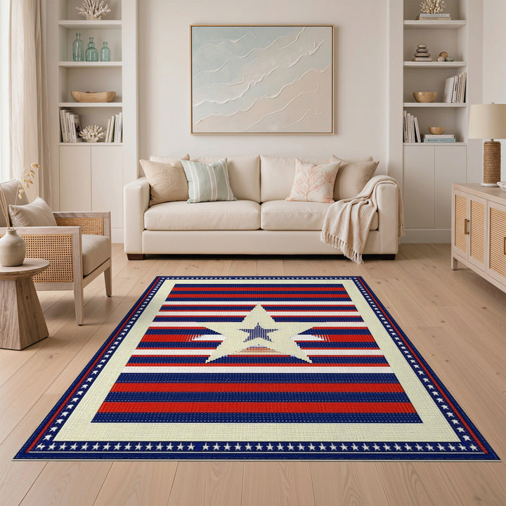 Patriotic Star Stripe Area Rug