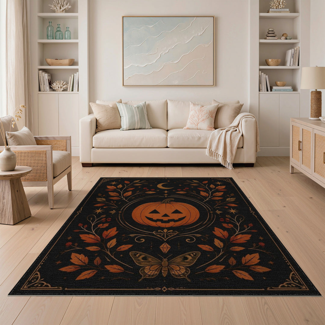 Orange Pumpkin Moth Area Rug