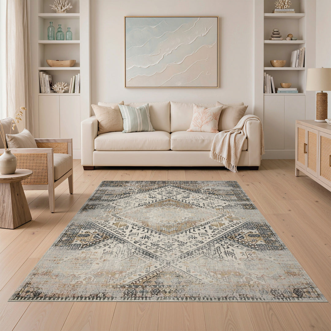 Grey Distressed Vintage Diamond Area Rug