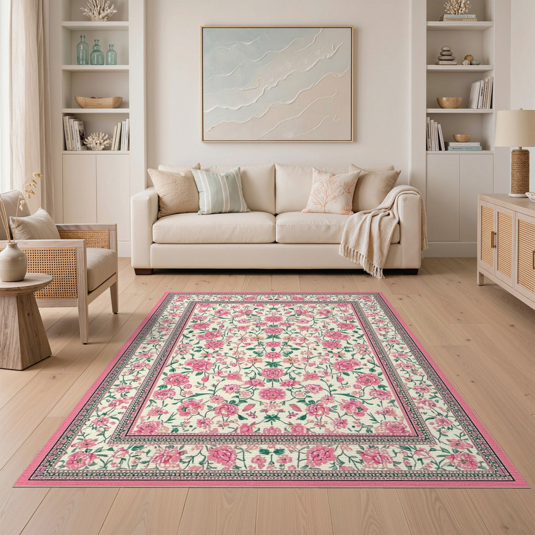 Pink Rose Pink Rose Vintage Floral Area Rug