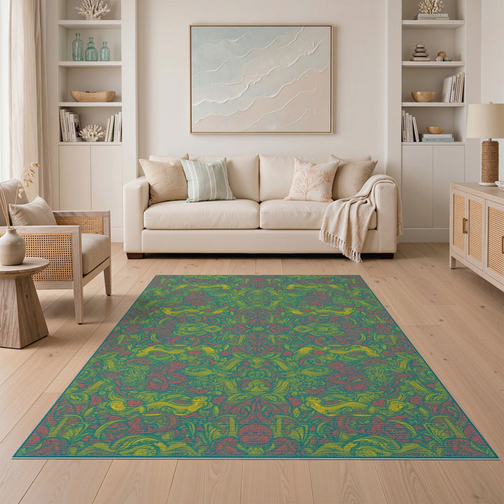 Teal Floral Vintage Area Rug