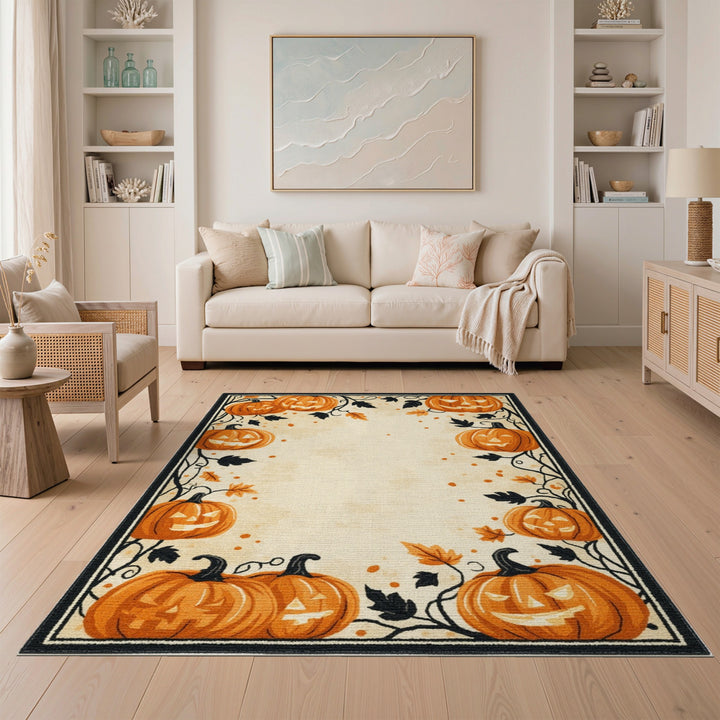 Orange Pumpkin Border Halloween Area Rug