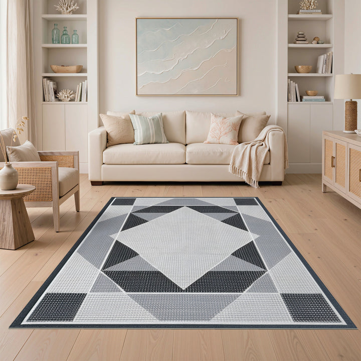 Black White Geometric Diamond Area Rug