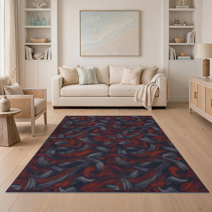 ODIKA Red Navy Abstract Swirl Area Rug