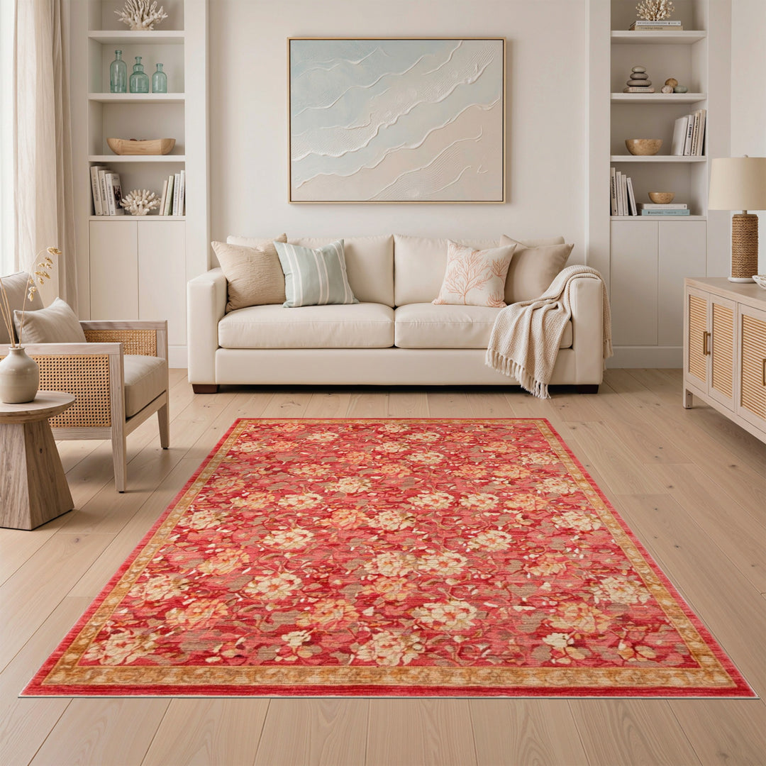 Red Floral Vintage Area Rug