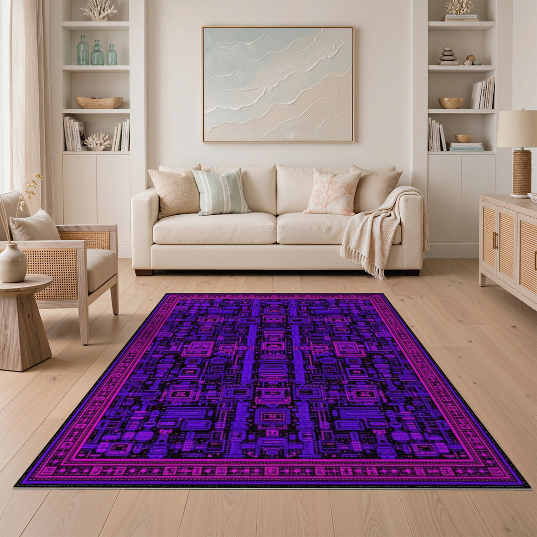Purple Pixel Circuit Area Rug