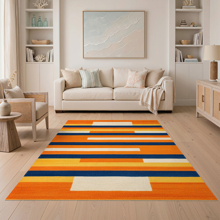 Orange Striped Geometric Area Rug
