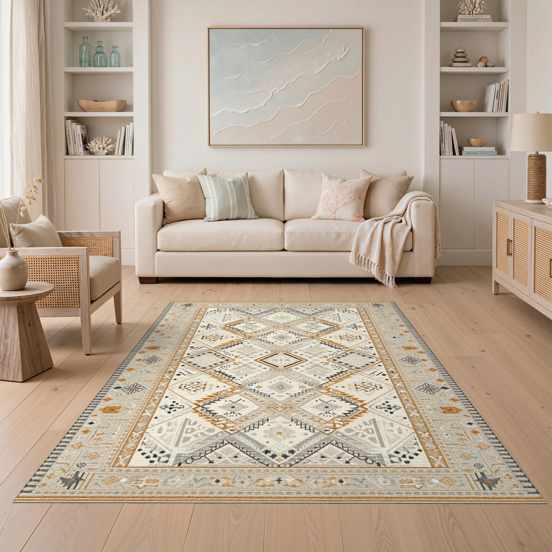 Geometric Beige Geometric Tribal Area Rug