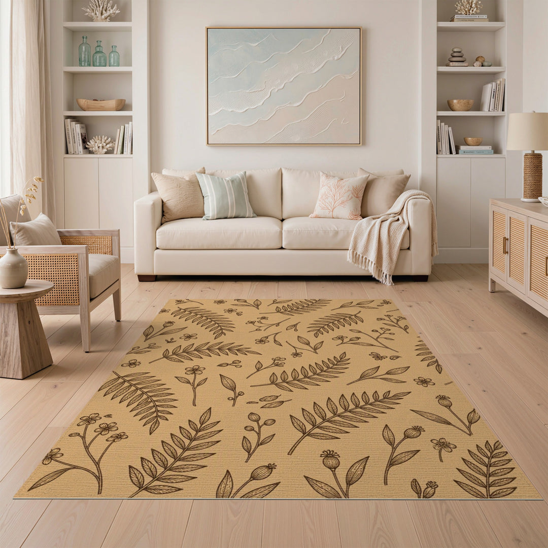 Brown Botanical Floral Area Rug