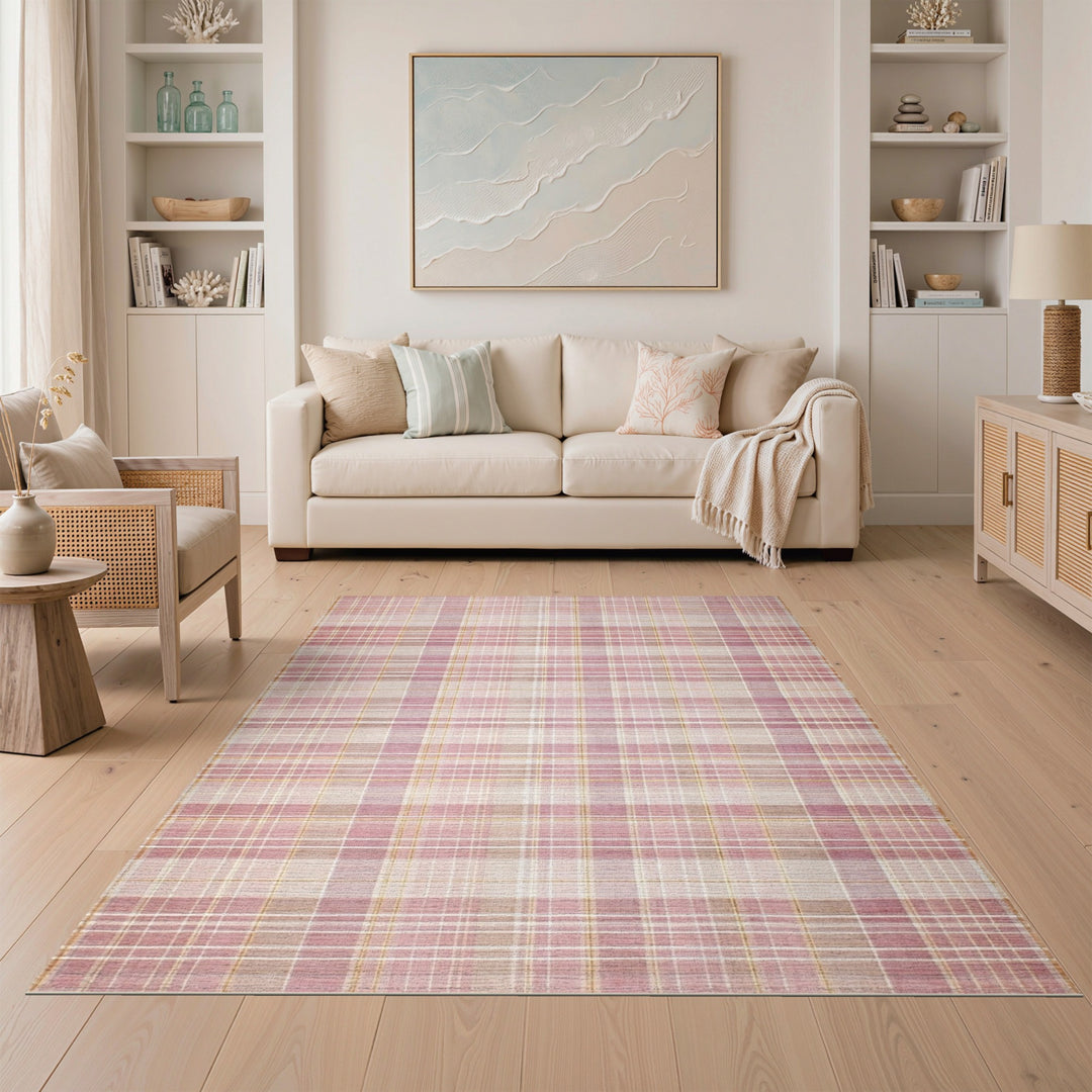 Pink Blush Pink Plaid Area Rug